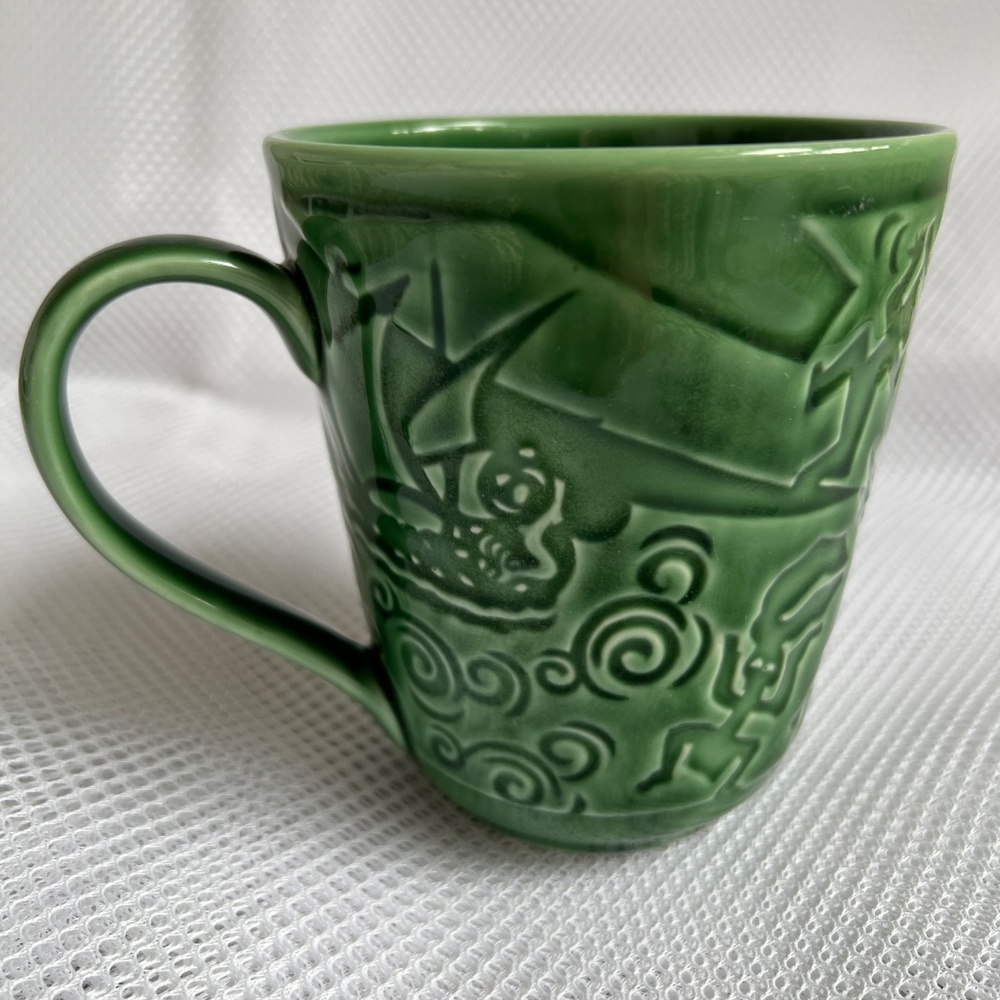 Starbucks Coffee Mug Green Glaze Raised Siren Mermaid Vintage 4 1/2" Tall 16 ozs